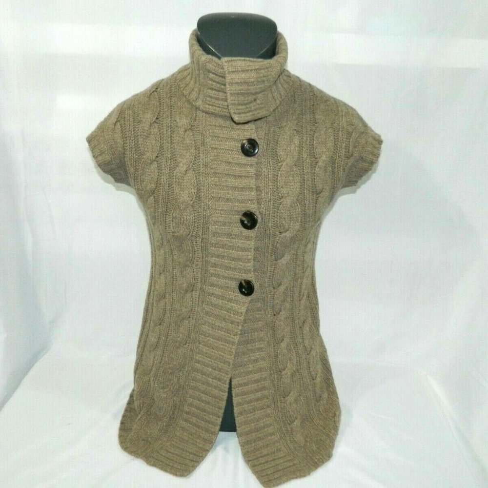 Eddie Bauer Knit Turtle neck Cardigan Sweater Short Sleeve Brown Womens XS